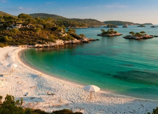 Turquoise beaches and tiny islets of the Albanian Riviera near Ksamil