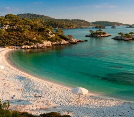 Turquoise beaches and tiny islets of the Albanian Riviera near Ksamil